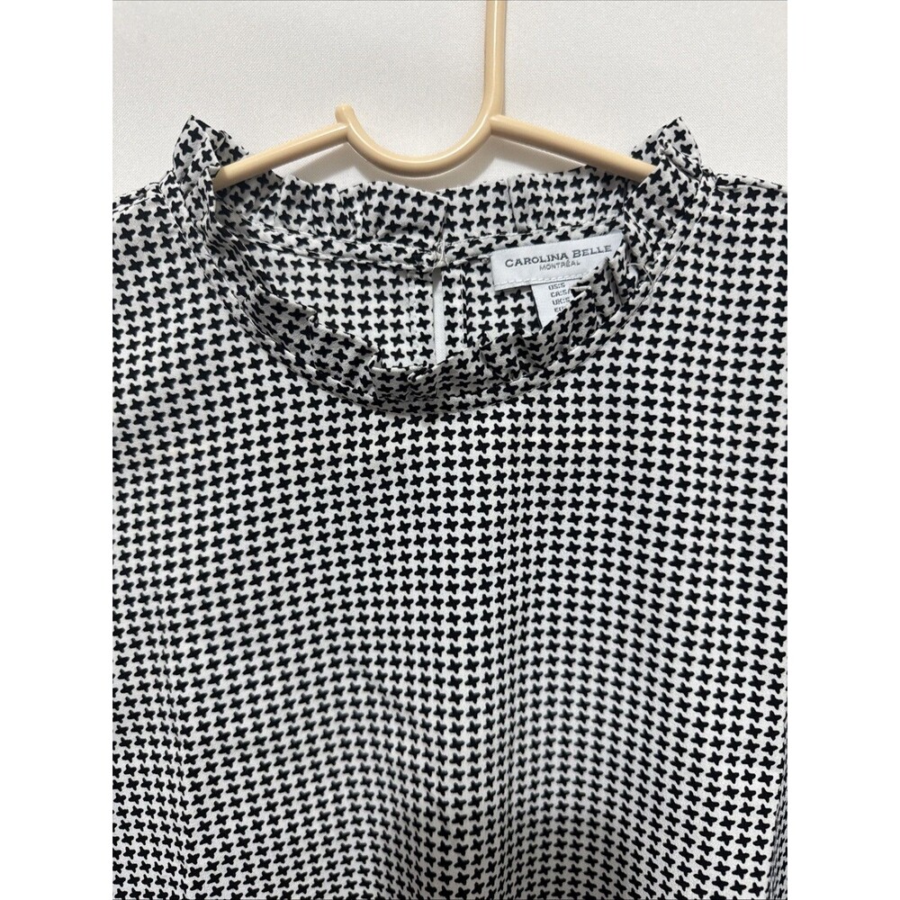 Carolina Belle Montreal Womens Sz S  Houndstooth Pleated Ruffle Chiffon Top - Picture 4 of 15